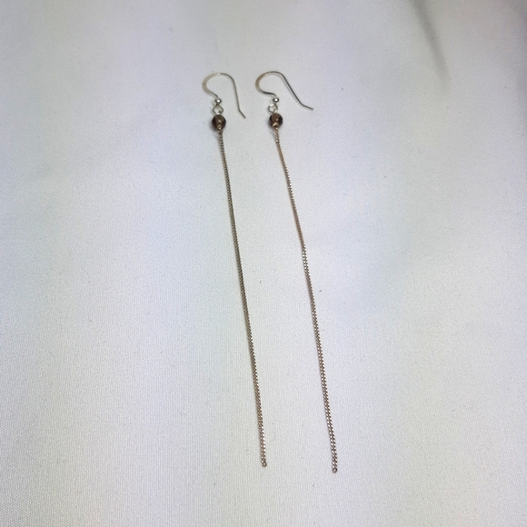 Sterling Silver Minimalist Grey Crystal Chain Earrings - Picture 1 of 3